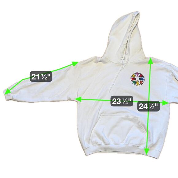 Keith Haring White Hoodie Dancing Figures Graphic Pullover Art Sweatshirt Large - Picture 10 of 10